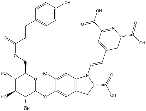 (2S)-4-[(E)-2-[[(1S)-2-Carboxy-2,3-dihydro-5-[6-O-[(E)-3-(4-hydroxyphenyl)-1-oxo-2-propenyl]-β-D-glucopyranosyloxy]-6-hydroxy-1H-indol]-1-yl]ethenyl]-2,3-dihydropyridine-2,6-dicarboxylic acid 结构式