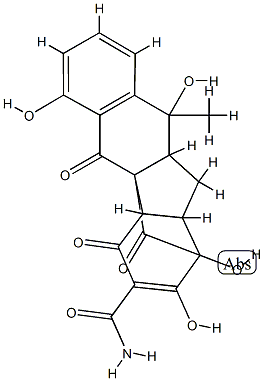 1,2,3,4,9,9a-Hexahydro-5,9,11,14-tetrahydroxy-9-methyl-4,10,12-trioxo-3,2,3a-[1]pentene[1,4,5]triyl-3aH-benz[f]indene-13-carboxamide 结构式