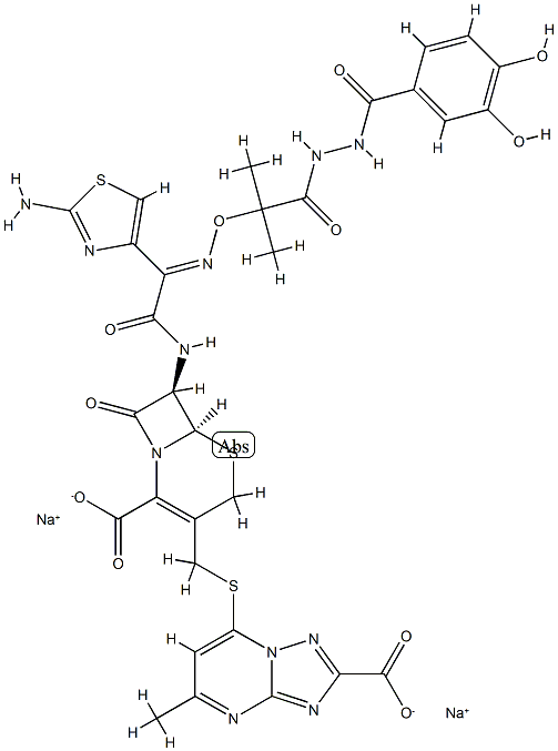7-(((-7-(2-(2-Amino-4-thiazolyl)-2-((1-(3-(3,4-dihydroxybenzoyl)carbaz oyl)-1-methylethoxy)imino)acetamido)-2-carboxy-8-oxo-5-thia-1-azabicyc lo(4.2.0)oct-2-en-3-yl)methyl)thio-5-methyl)-(1,2,4)triazolo(1,5-1)pyr imidine-2-carboxylic acid 结构式