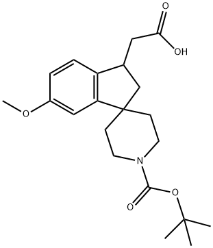 2-(1-(叔-丁氧羰基)-6-甲氧基-2,3-二氢螺[茚并-1,4-哌啶]-3-基)乙酸 结构式