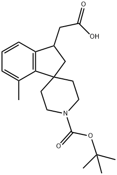 2-(1-(叔-丁氧羰基)-7-甲基-2,3-二氢螺[茚并-1,4-哌啶]-3-基)乙酸 结构式