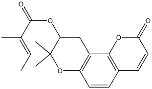 2-Methyl-2-butenoic acid 9,10-dihydro-8,8-dimethyl-2-oxo-2H,8H-benzo[1,2-b:3,4-b']dipyran-9-yl ester 结构式