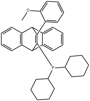 11-二环己基膦基-12-(2 - 甲氧基苯基)-9,10 - 亚乙烯基蒽二氯甲烷加合物 结构式