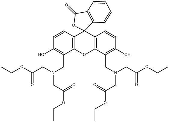 N,N'-[(3',6'-二羟基-3-氧代螺[异苯并呋喃-1(3H),9'-[9H]氧杂蒽]-4',5'-二基)二(亚甲基)]二[N-(2-乙氧基-2-氧代乙基)甘氨酸] 1,1'-二乙酯 结构式