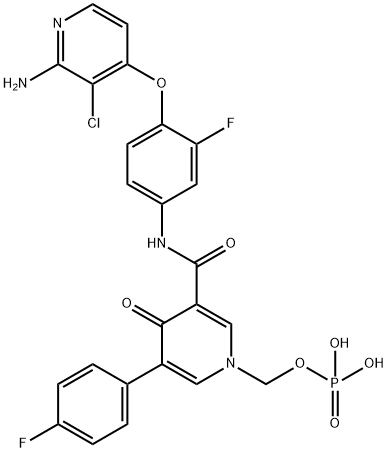 [3-[[4-((2-氨基-3-氯吡啶-4-基)氧基)-3-氟苯基]氨基甲酰基]-5-(4-氟苯基)-4-氧代-4H-吡啶-1-基]甲基磷酸二氢酯 结构式