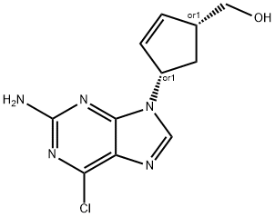 (-)-(1S,4R)-4-(2'-amino-6'-chloro-9'H-purin-9'-yl)cyclopent-2-enylmethanol 结构式