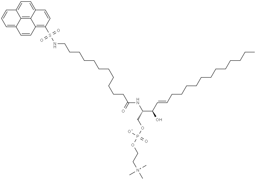 N-(12-((1-pyrenesulfonyl)amido)dodecanoyl)sphingosylphosphorylcholine 结构式