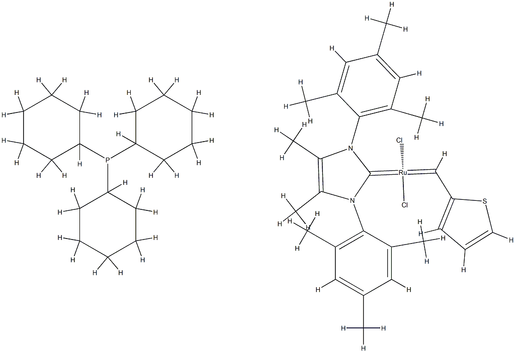 三环己基膦[4,5 - 二甲基-1-1,3 - 双(2,4,6 - 三甲基苯基)咪唑-2 - 亚基][2 - 噻吩基亚甲基]钌(II),二氯 结构式