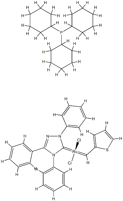 三环己基膦[2,4 - 二氢-2,4,5 - 三苯基-3H-1,2,4 - 三唑-3 - 亚基][2 - 噻吩基亚甲基]钌(II),二氯 结构式