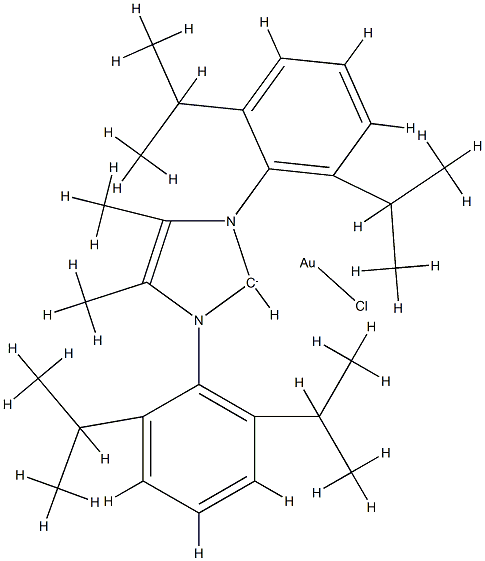 氯{1,3-双[2,6-双(1-甲基乙基)苯基] -1,3-二氢-4,5-二甲基-2H-咪唑-2-亚基}金(I) 结构式