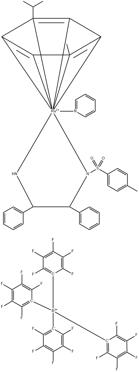 {[(1R,2R)-2-氨基-1,2-二苯基乙基](4-甲苯磺酰基)酰氨基}(对-伞花烃)(吡啶)钌(II)四(五氟苯基)硼酸盐 结构式
