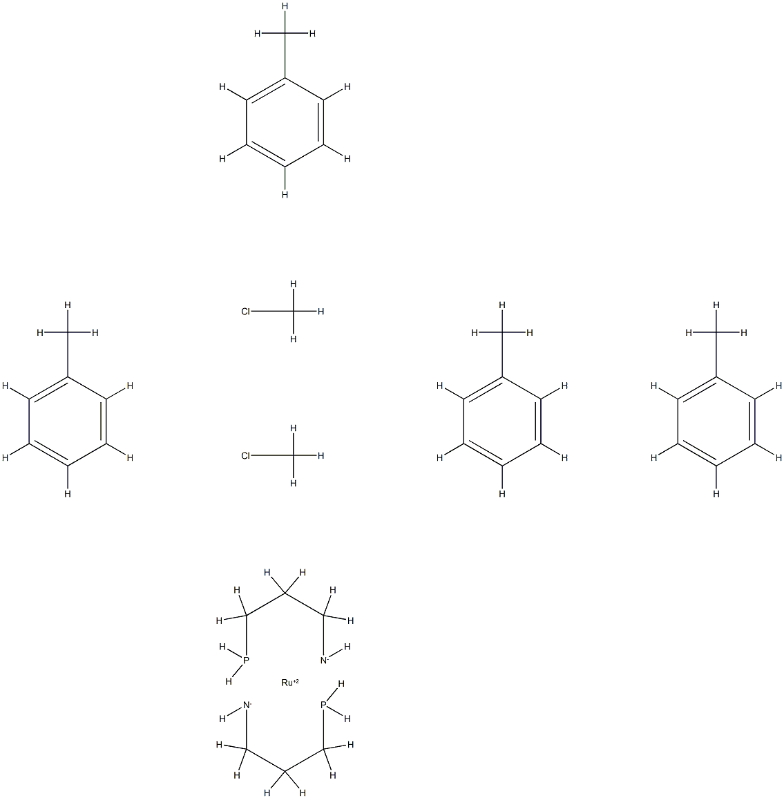 二氯双[3-(二苯基膦基)丙胺]钌(II) 结构式