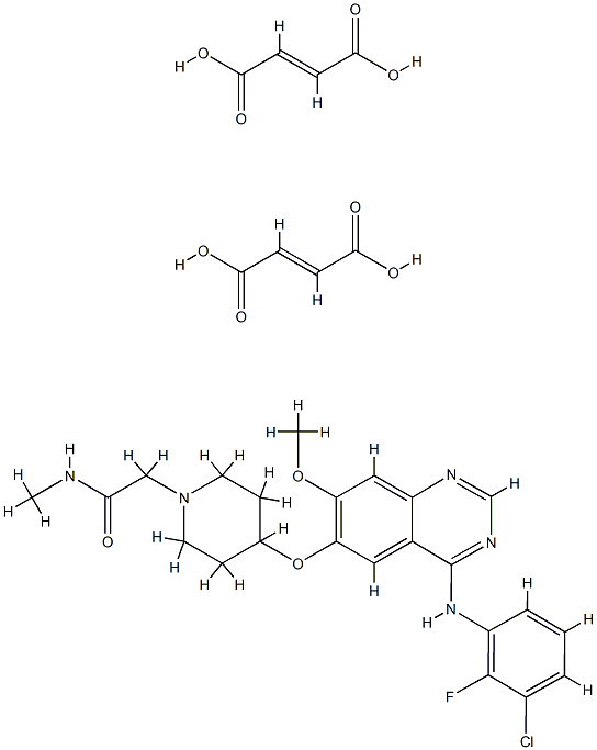 4-[[4-[(3-氯-2-氟苯基)氨基]-7-甲氧基-6-喹唑啉基]氧基]-N-甲基-1-哌啶乙酰胺二富马酸盐 结构式