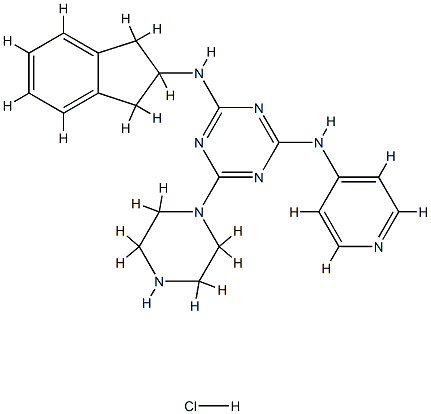 1,3,5-Triazine-2,4-diaMine, N2-(2,3-dihydro-1H-inden-2-yl)-6-(1-piperazinyl)-N4-4-pyridinyl-, (Hydrochloride) (1:1) 结构式