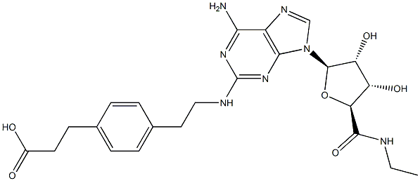 4-[2-[[6-氨基-9-(N-乙基-BETA-D-呋喃核糖酰胺基)-9H-嘌呤-2-基]氨基]乙基]苯丙酸 结构式