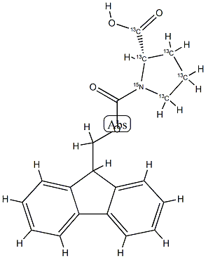N-(9-Fluorenylmethoxycarbonyl)-L-proline-13C5,15N,  L-Proline-13C5,15N,  N-Fmoc  derivative 结构式