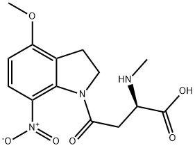 (R)-α-Methylamino-2,3-dihydro-4-methoxy-7-nitro-γ-oxo-1H-indole-1-butanoicacid 结构式