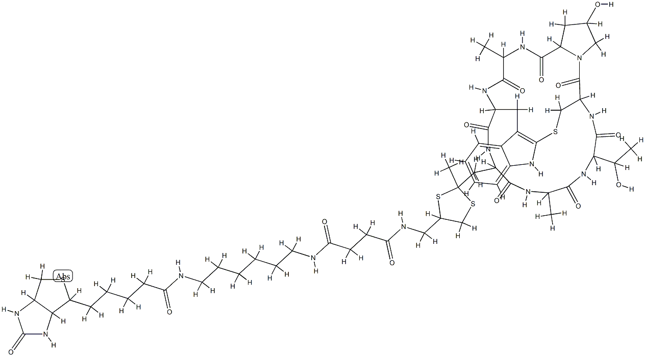 4-(3-(biotinylaminohexamethylenaminocarbonyl)propanoylaminomethyl)-2-methyl-1,3-dithiolane-2-yl-(Ala(7))phalloidin 结构式