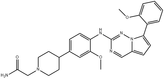 1-PiperidineacetaMide, 4-[3-Methoxy-4-[[7-(2-Methoxyphenyl)pyrrolo[2,1-f][1,2,4]triazin-2-yl]aMino]phenyl]- 结构式
