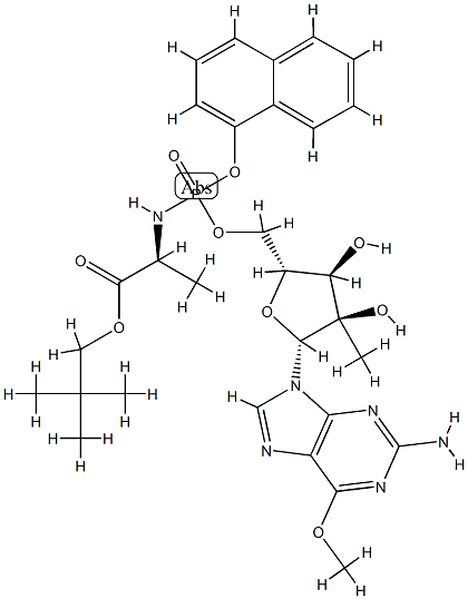 N-(2'-C-甲基-6-O-甲基-P-1-萘基-5'-鸟苷酰基)-L-丙氨酸 2,2-二甲基丙酯 结构式