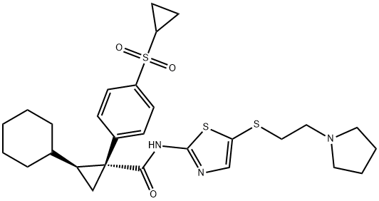 (1R,2S)-2-环己基-1-[4-(环丙基磺酰基)苯基]-N-[5-[[2-(1-吡咯烷基)乙基]硫代]-2-噻唑基]环丙烷甲酰胺 结构式