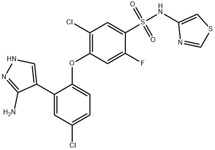 4-(2-(3-AMINO-1H-PYRAZOL-4-YL)-4-CHLOROPHENOXY)-5-CHLORO-2-FLUORO-N-(THIAZOL-4-YL)BENZENESULFONAMIDE 结构式