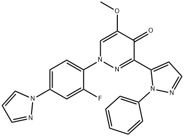 1-(2-氟-4-(1H-吡唑-1-基)苯基)-5-甲氧基-3-(1-苯基-1H-吡唑-5-基)哒嗪-4(1H)-酮 结构式