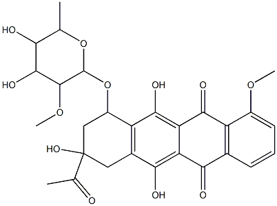 (8S-cis)-8-Acetyl-10-((6-deoxy-2-O-methyl-alpha-L-talopyranosyl)oxy)-7 ,8,9,10-tetrahydro-6,8,11-trihydroxy-1-methoxy-5,12-naphthacenedione 结构式