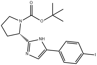 (S)-2-(5-(4-碘苯基)-1H-咪唑-2-基)吡咯烷-1-羧酸叔丁酯 结构式