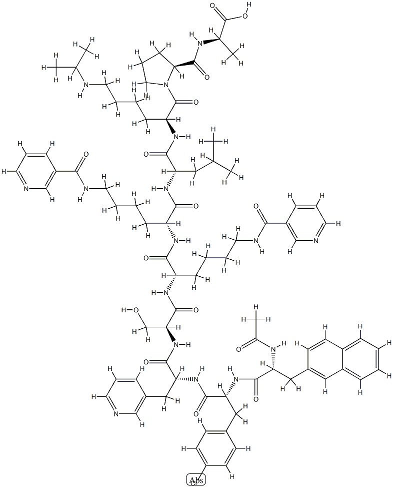 LHRH, N-Ac-2-naphthyl-Ala(1)-4-chloro-Phe(2)-pyridyl-Ala(3)-nicotinyl-Lys(5,6)-isopropyl-Lys(8)-AlaNH2(10)- 结构式