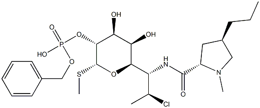 L-threo-α-D-galacto-Octopyranoside, methyl 7-chloro-6,7,8-trideoxy-6- [[(1-methyl-4-propyl-2-pyrrolidinyl)carbonyl]amino ]-1-thio-, 2-(phenylmethyl hydrogen phosphate), (2S-trans)- 结构式