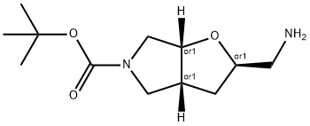 (2R,3AR,6AR)-叔-丁基 2-(氨基甲基)四氢-2H-呋喃并[2,3-C]吡咯-5(3H)-甲酸基酯 结构式