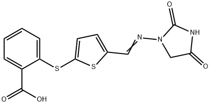 1-(5-(carboxyphenylthio)-2-thenylideneamino)hydantoin 结构式