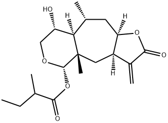 (3aR)-3aα,4,4a,5,7,8,8aα,9,10,10aβ-Decahydro-3-methylene-4aβ,9α-dimethyl-8α-hydroxy-5α-(2-methylbutanoyloxy)furo[2',3':5,6]cyclohepta[1,2-c]pyran-2(3H)-one 结构式