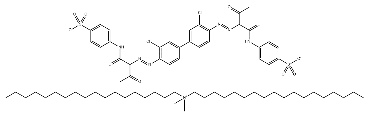 1-Octadecanaminium, N,N-dimethyl-N-octadecyl-, salt with 4,4-(3,3-dichloro1,1-biphenyl-4,4-diyl)bisazo(2-acetyl-1-oxo-2,1-ethanediyl)iminobisbenzenesulfonic acid (2:1) 结构式