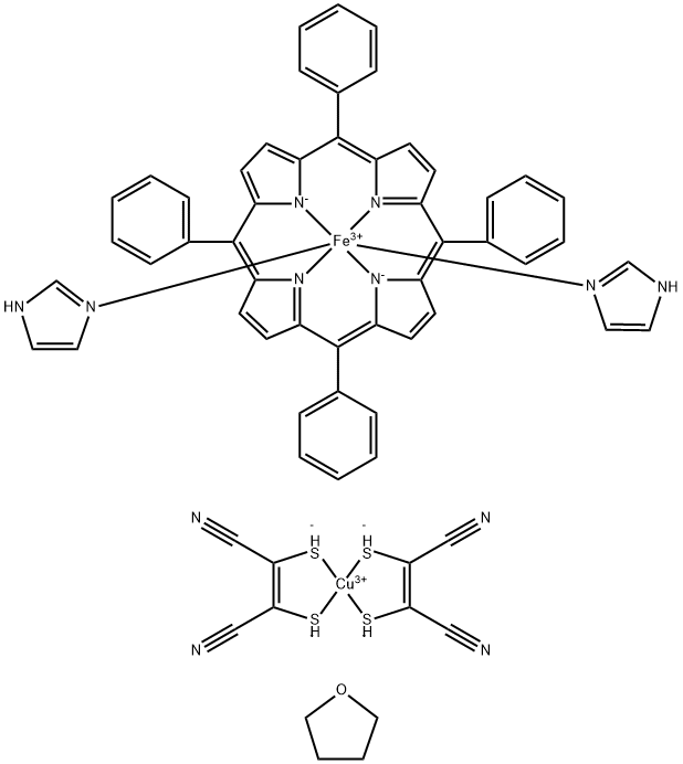 bis(imidazole)(5,10,15,20-tetraphenylporphinato)iron(III) bis(1,2-dicyanoethylenedithiolato)cuprate(III) tetrakis(tetrahydrofuran) 结构式
