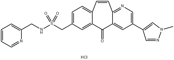 3-(1-甲基-1H-吡唑-4-基)-5-氧代-N-(2-吡啶基甲基)-5H-苯并[4,5]环庚三烯并[1,2-B]吡啶-7-甲烷磺酰胺盐酸盐 结构式