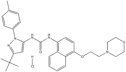 Urea, N-[3-(1,1-dimethylethyl)-1-(4-methylphenyl)-1H-pyrazol-5-yl]-N′-[4-[2-(4-morpholinyl)ethoxy]-1-naphthalenyl]-, hydrochloride (1:1) 结构式