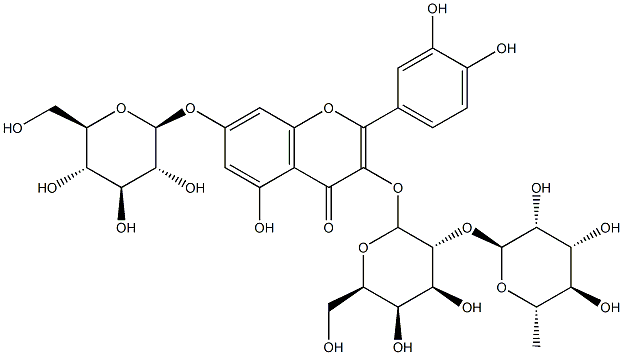 quercetin 3-O-alpha-rhamnopyranosyl(1-2)-beta-galactopyranoside-7-O-beta-glucopyranoside 结构式