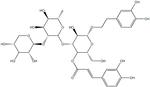 beta-D-Glucopyranoside, 2-(3,4-dihydroxyphenyl)ethyl O-beta-D-xylopyra nosyl-(1-2)-O-6-deoxy-alpha-L-mannopyranosyl-(1-3)-, 4-(3-(3,4-dihydro xyphenyl)-2-propenoate), (E)- 结构式