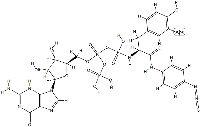 guanosine 5'-(trihydrogen diphosphate)-N-(4-azidophenyl)-2-phosphoramido-3-(4-hydroxy-3-iodophenyl)propionamide monoanhydride 结构式