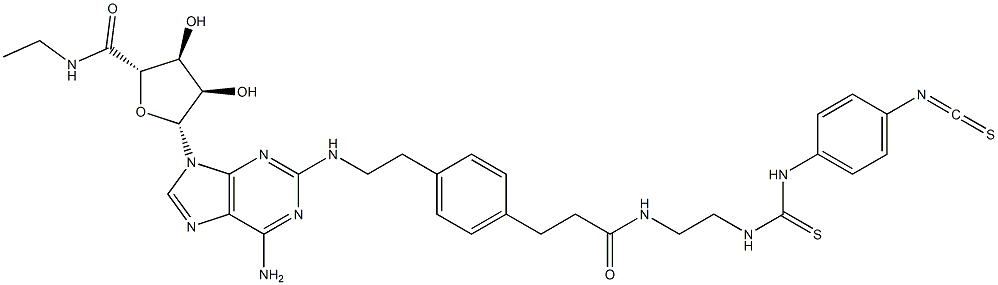 4-isothiocyanatophenylaminothiocarbonyl-2-((2-aminoethylaminocarbonylethyl)phenylethylamino)-5'-N-ethylcarboxamidoadenosine 结构式