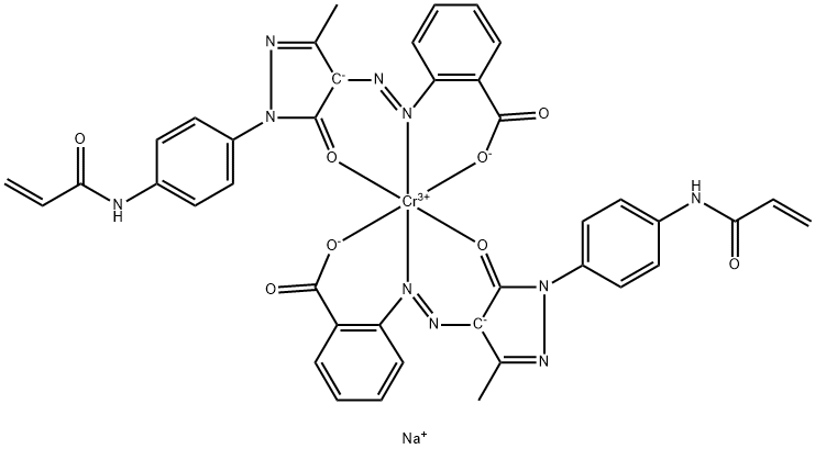 Chromate(1-), bis[2-[[4,5-dihydro-3-methyl- 5-oxo-1-[4-[(1-oxChromate(1-), bis[2-[[4,5-dihydro-3-methyl- 5-oxo-1-[4-[(1-oxo-2-propenyl)amino]phenyl]-1H -pyrazol-4-yl]azo]benzoato(2-)]o-2-propenyl)amin o]phenyl]-1H-pyrazol-4-yl]azo]benzoato(2-)]-, sodium 结构式