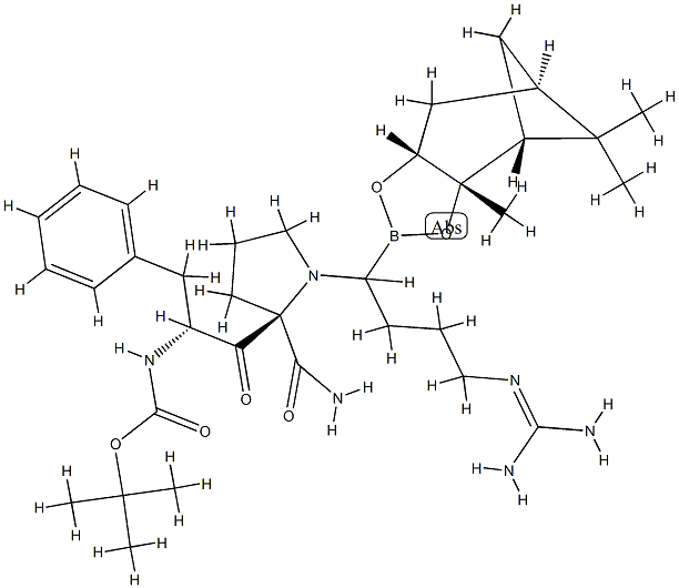 L-Prolinamide, N-((1,1-dimethylethoxy)carbonyl)-D-phenylalanyl-N-(4-(( aminoiminomethyl)amino)-1-(hexahydro-3a,5,5-trimethyl-4,6-mthano-1,3,2 -benzodioxaborol-2-yl)butyl)-, (3aR-(2(S*),3aalpha,4alpha,6alpha,7aalp ha))- 结构式