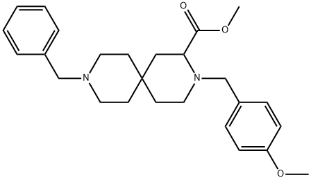 甲基 9-苯甲基-3-(4-甲氧苄基)-3,9-二氮杂螺[5.5]十一烷-2-甲酸基酯 结构式
