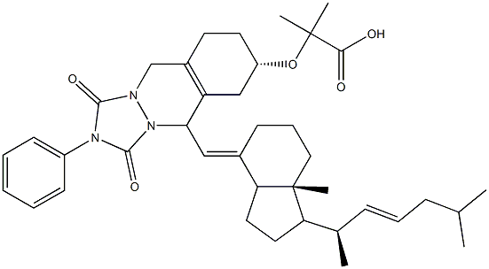 2-{5-[1-(1,5-Dimethyl-hex-2-enyl)-7a-methyl-octahydro-inden-4-ylidenemethyl]-1,3-dioxo-2-phenyl-2,3,5,6,7,8,9,10-octahydro-1H-[1,2,4]triazolo[1,2-b]phthalazin-7-yloxy}-2-methyl-propionic acid 结构式