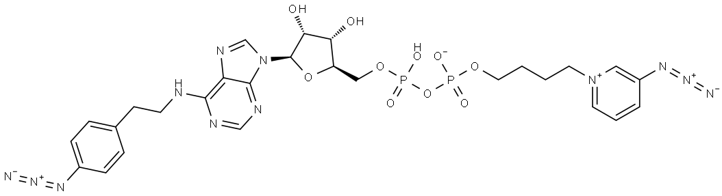 P(1)-N(6)-(4-azidophenylethyl)adenosine-P(2)-(4-(3-azidopyridinio)butyl)diphosphate 结构式