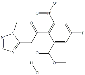 5-氟-2-(2-(1-甲基-1H-1,2,4-三唑-5-基)乙酰基)-3-硝基苯甲酸甲酯盐酸盐 结构式