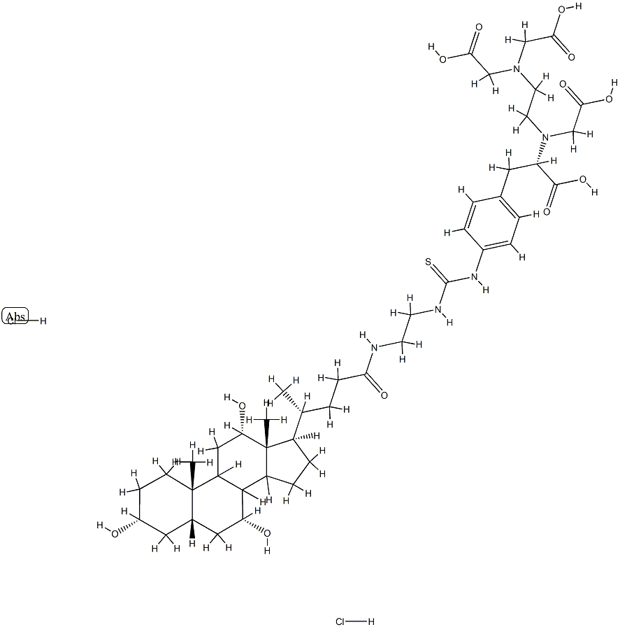 N-carboxymethyl)-N-(2-(bis(carboxymethyl)amino)ethyl)-3-(4-(N'-(2-((3,7,12-trihydroxycholan-24-oyl)amino)ethyl)(thioureido)phenyl)alanine 结构式