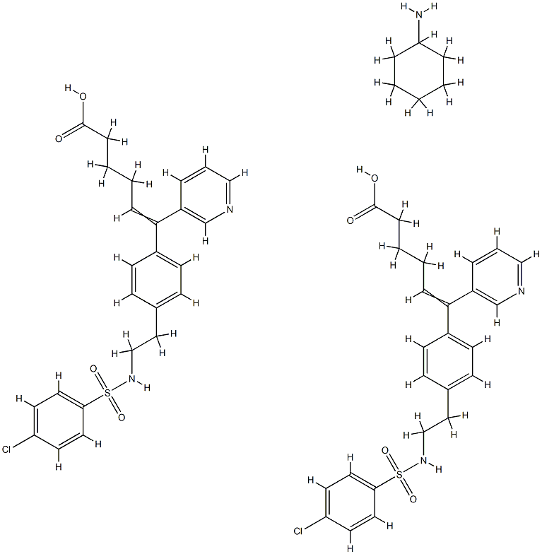 5-Hexenoic acid, 6-(4-(2-(((4-chlorophenyl)sulfonyl)amino)ethyl)phenyl )-6-(3-pyridinyl)-, compd. with cyclohexanamine (2:1) 结构式